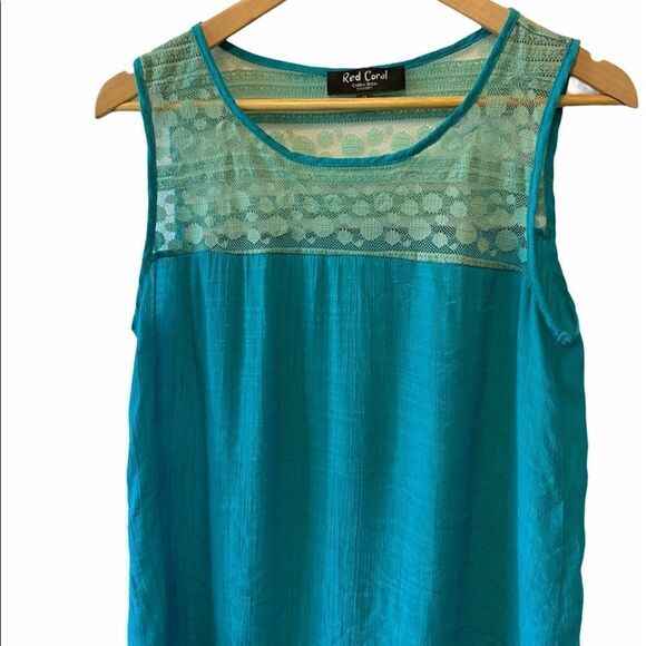 RED CORAL Teal Lace Top Lightweight SleevelessTank - Picture 6 of 7